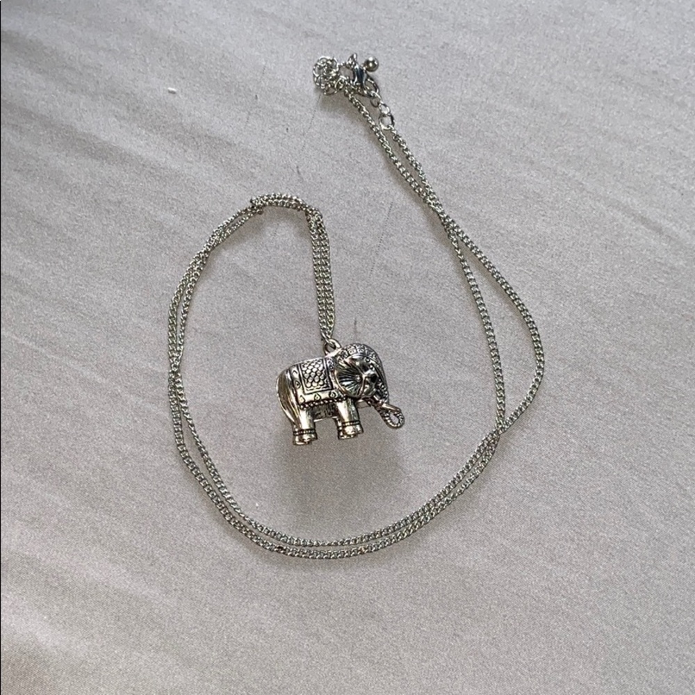 silver long chain elephant necklace